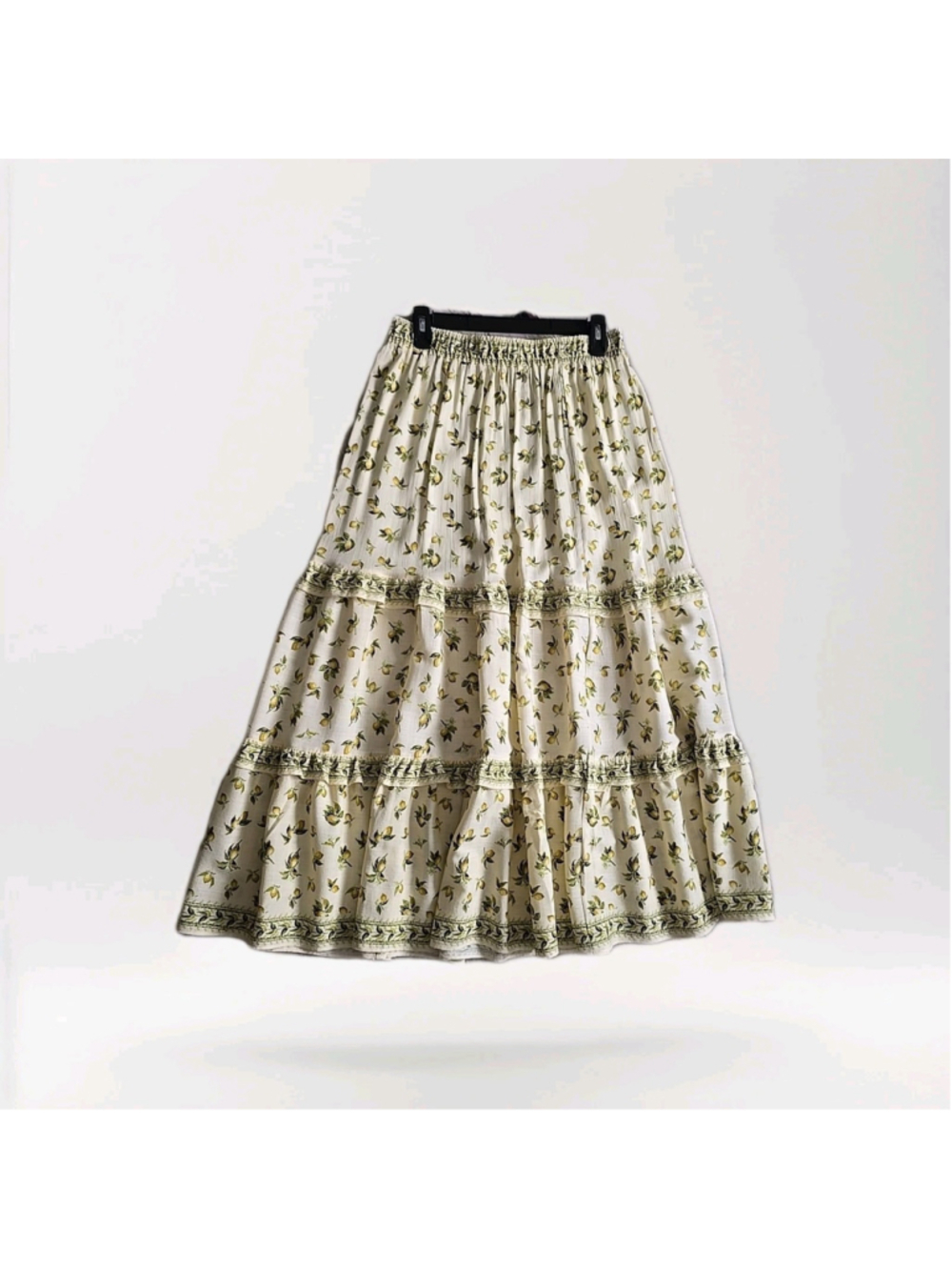 Max Studio London Women's Linen Blend Maxi Skirt Lemon Print Elastic XL NWT